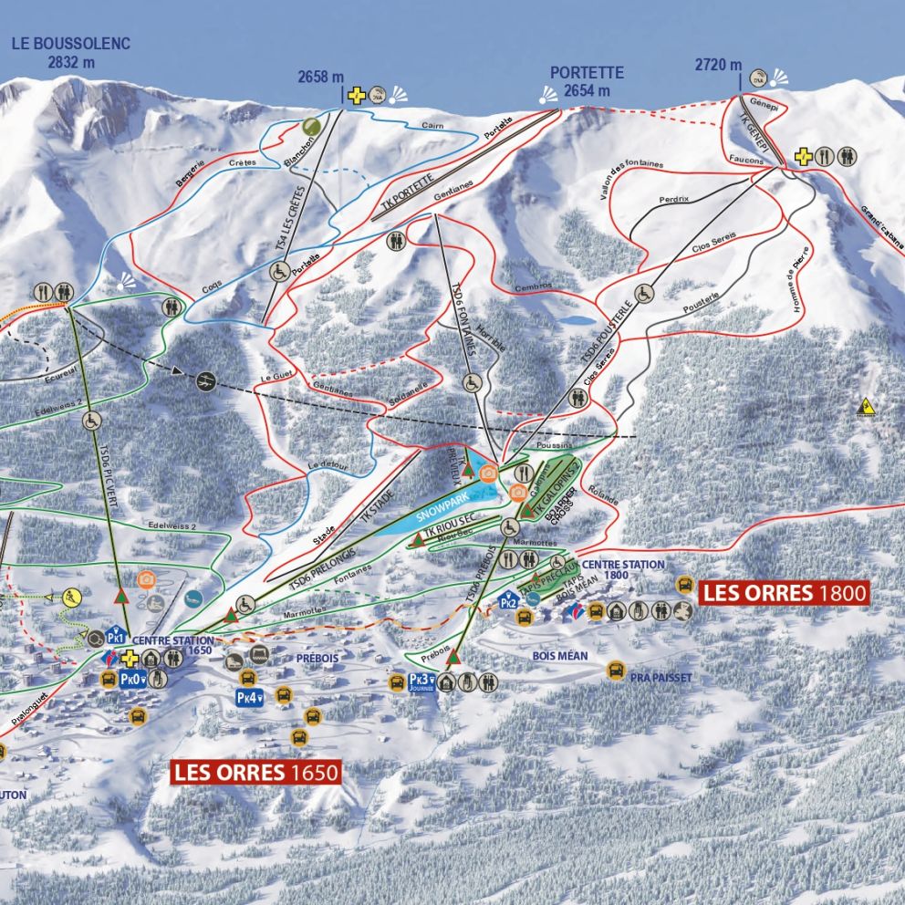 a slope map of the ski resort of les Orres